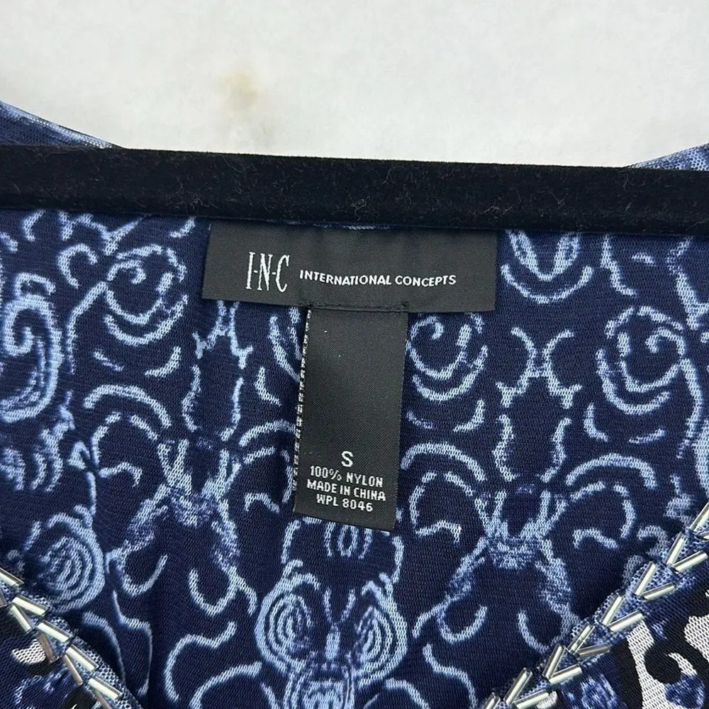 INC International Concepts Blue Geometric Cold Shoulder Sleeve Top Sz S - Image 7