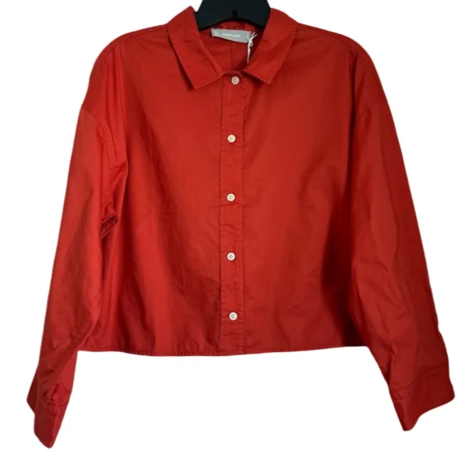 Everlane Woven PJ Top Boxy Button Down Drop Shoulder Long Sleeves Orange M - Image 2