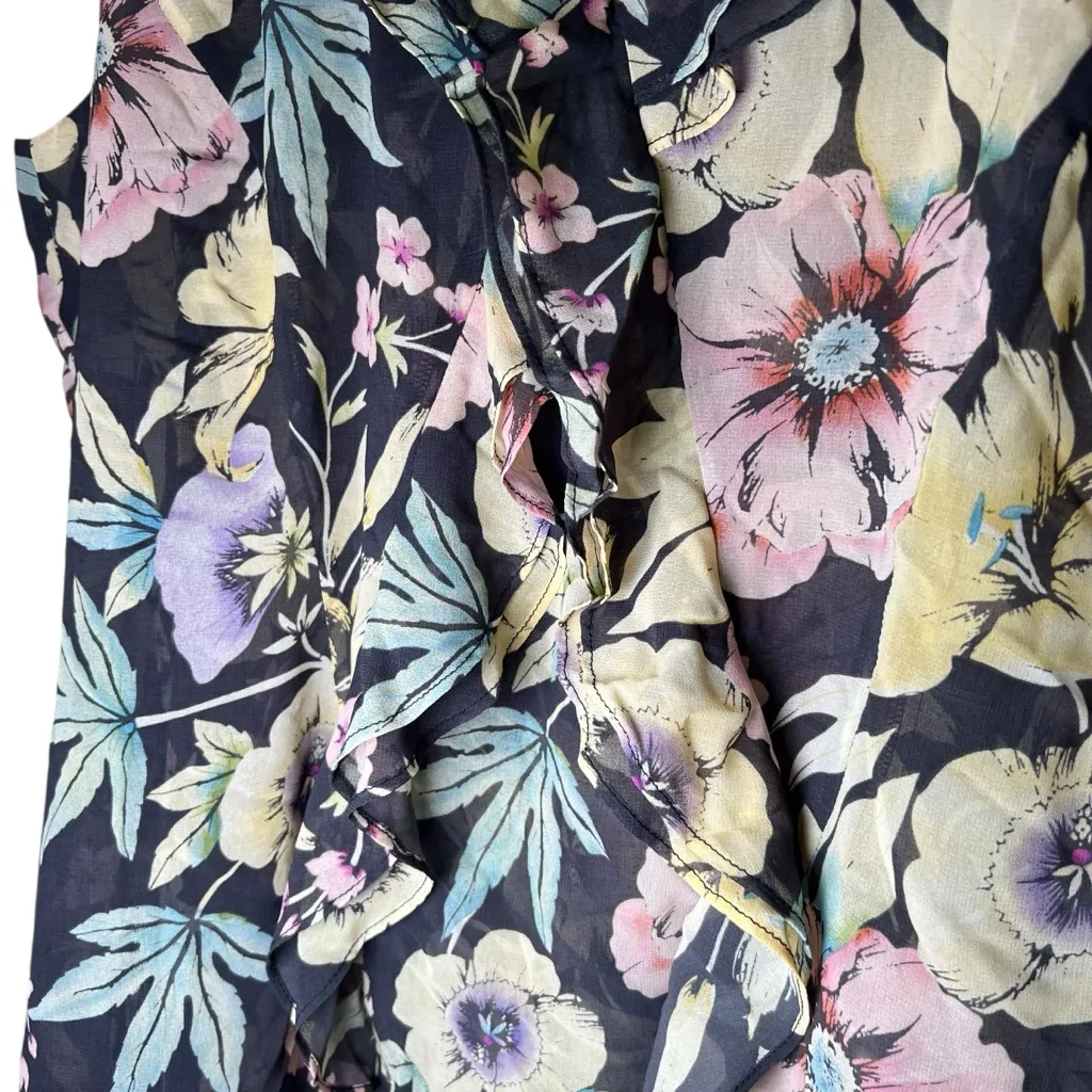 Cabi Osaka Nights Sleeveless Floral Chiffon Top Sz Large Ruffled Tropical #3265 - Image 5