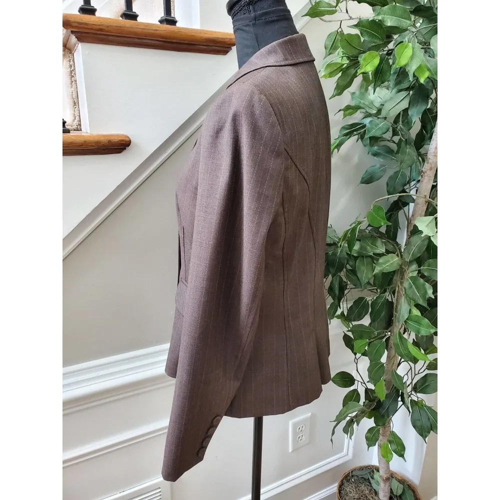 Ann Taylor Women's Brown Wool Long Sleeve Single Breasted Fitted Blazer Size 10P - Image 5