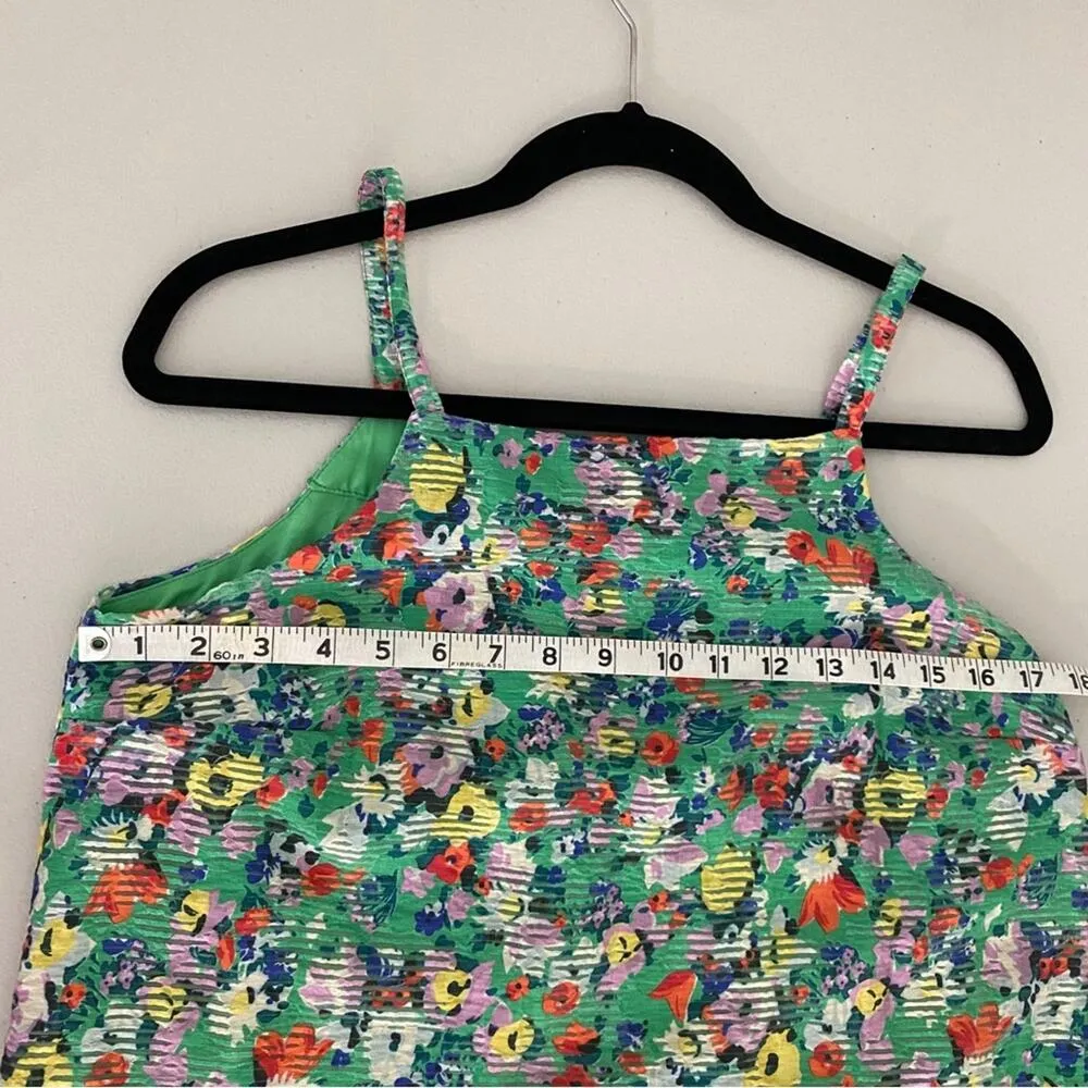 Anthropologie Maeve Quinn Textured Green Floral Tank Top Shirt Blouse Size 6 - Image 4