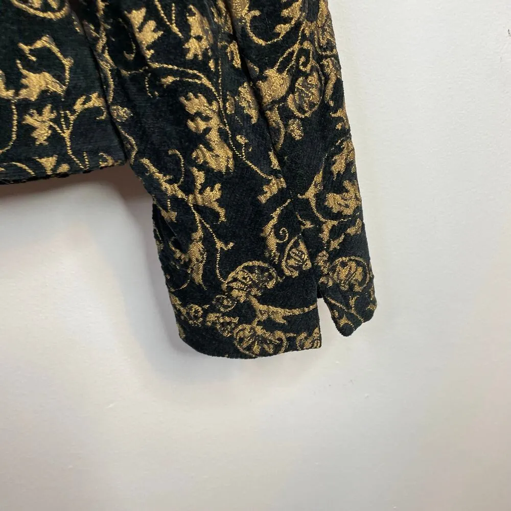 Christopher Banks Velvet Brocade Jacquard Regency Ornate Black Gold Jacket M - Image 5
