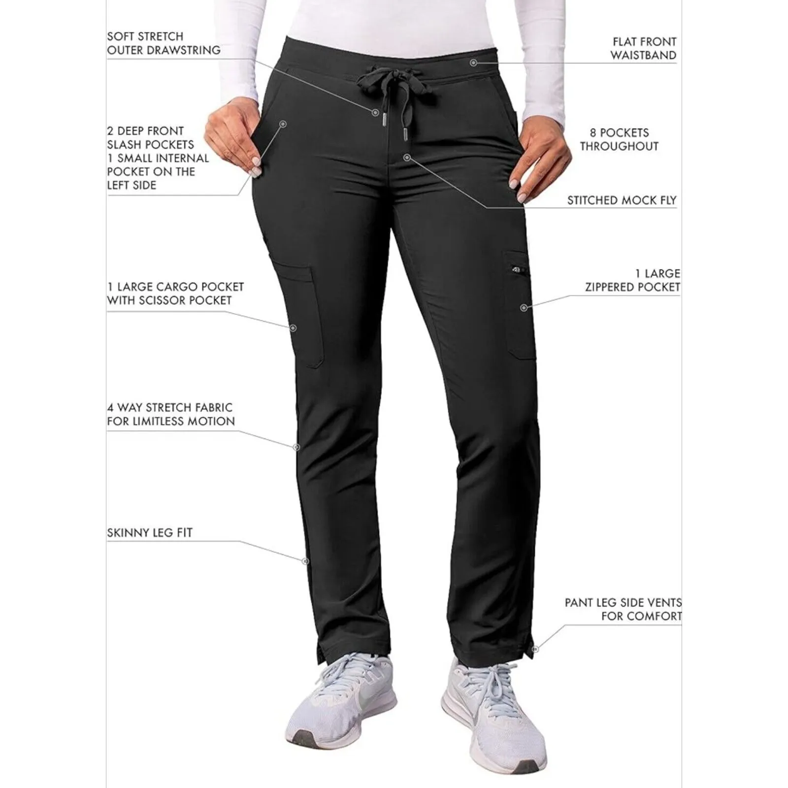 Adar Women’s Scrub Pants Medical Uniform Athletic Jogger Navy Zip Sz M Blue Size M - Image 12