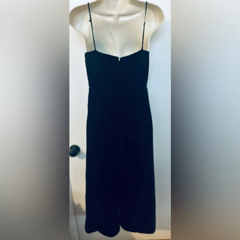 J. CREW Size 4P Black Soft Velvet Spaghetti Strap Wide Leg Elegant Jumpsuit - Image 7