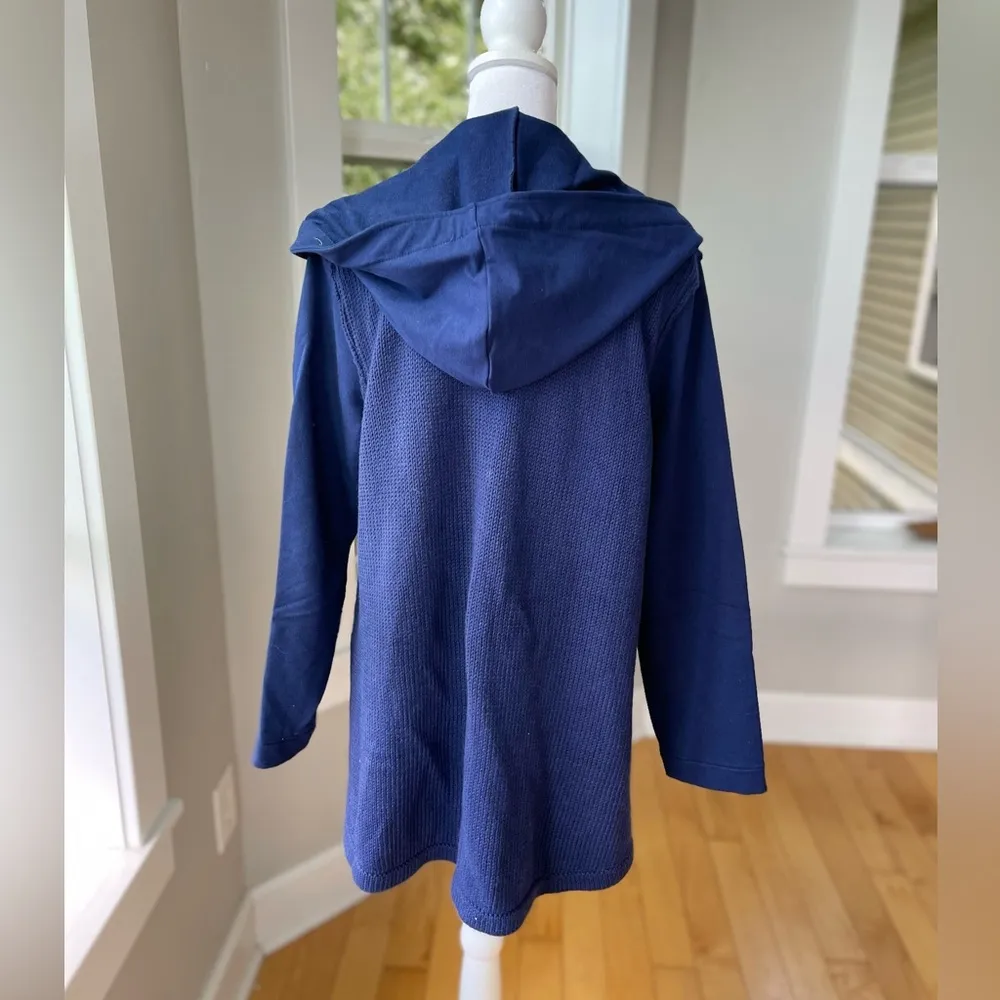 Pure Handknit Navy Blue Hooded Sweater Jacket Shacket Size Medium - Image 3