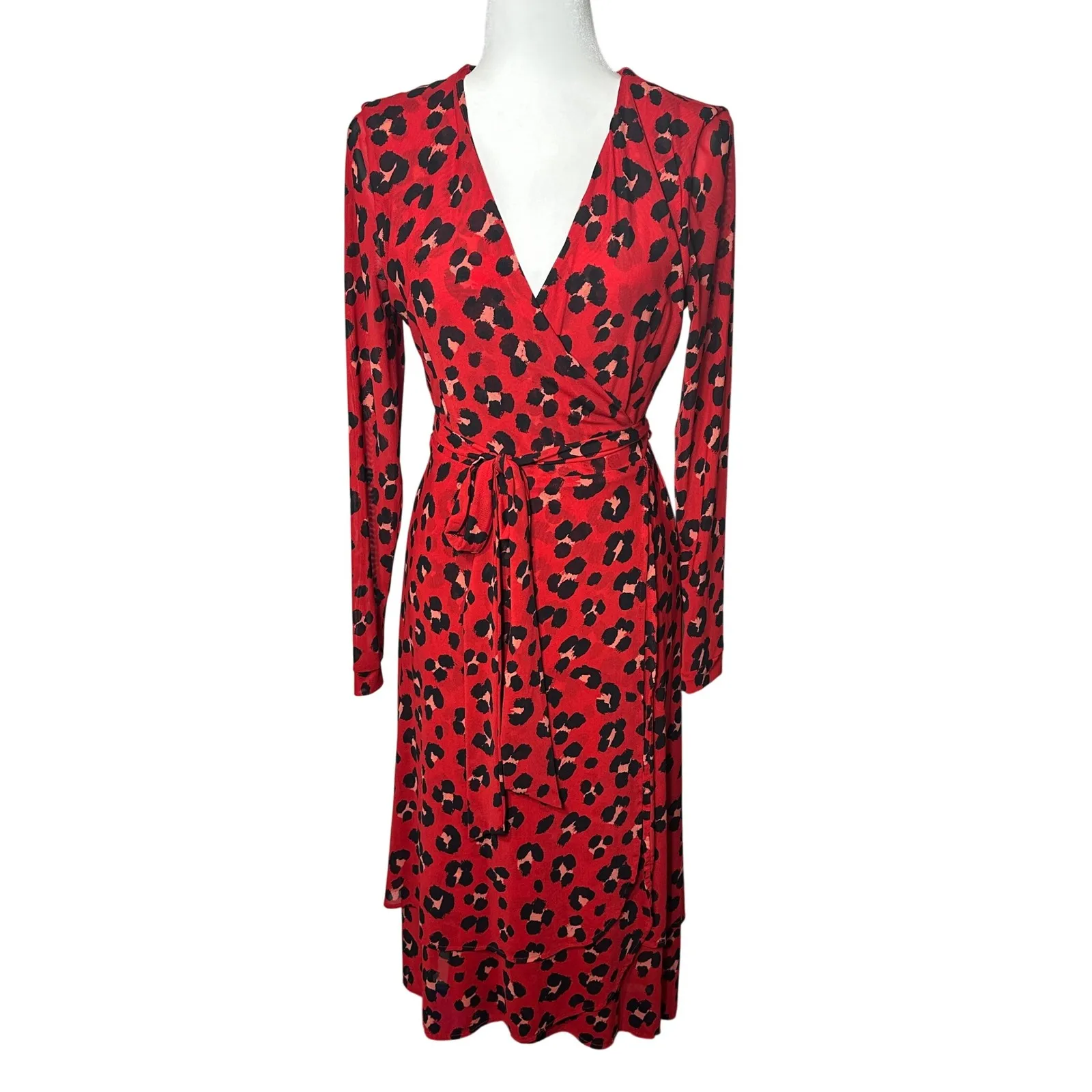 Cabi Siren Red Animal Print Long‎ Sleeve Wrap Dress Women's Size Small Cocktail - Image 2