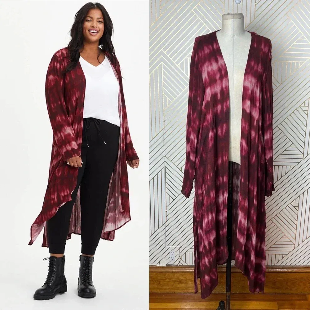 Torrid‎ Wine Tie Dye Gauze Long Kimono Plus Size 1X - Image 2