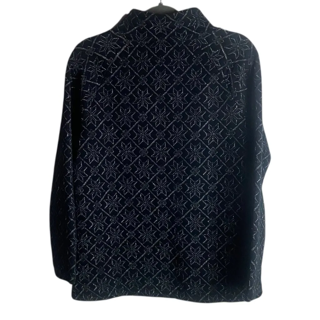 T by Talbots Size Small Snowflake Quilted Wrap Neck Pullover Sweatshirt Black - Image 6