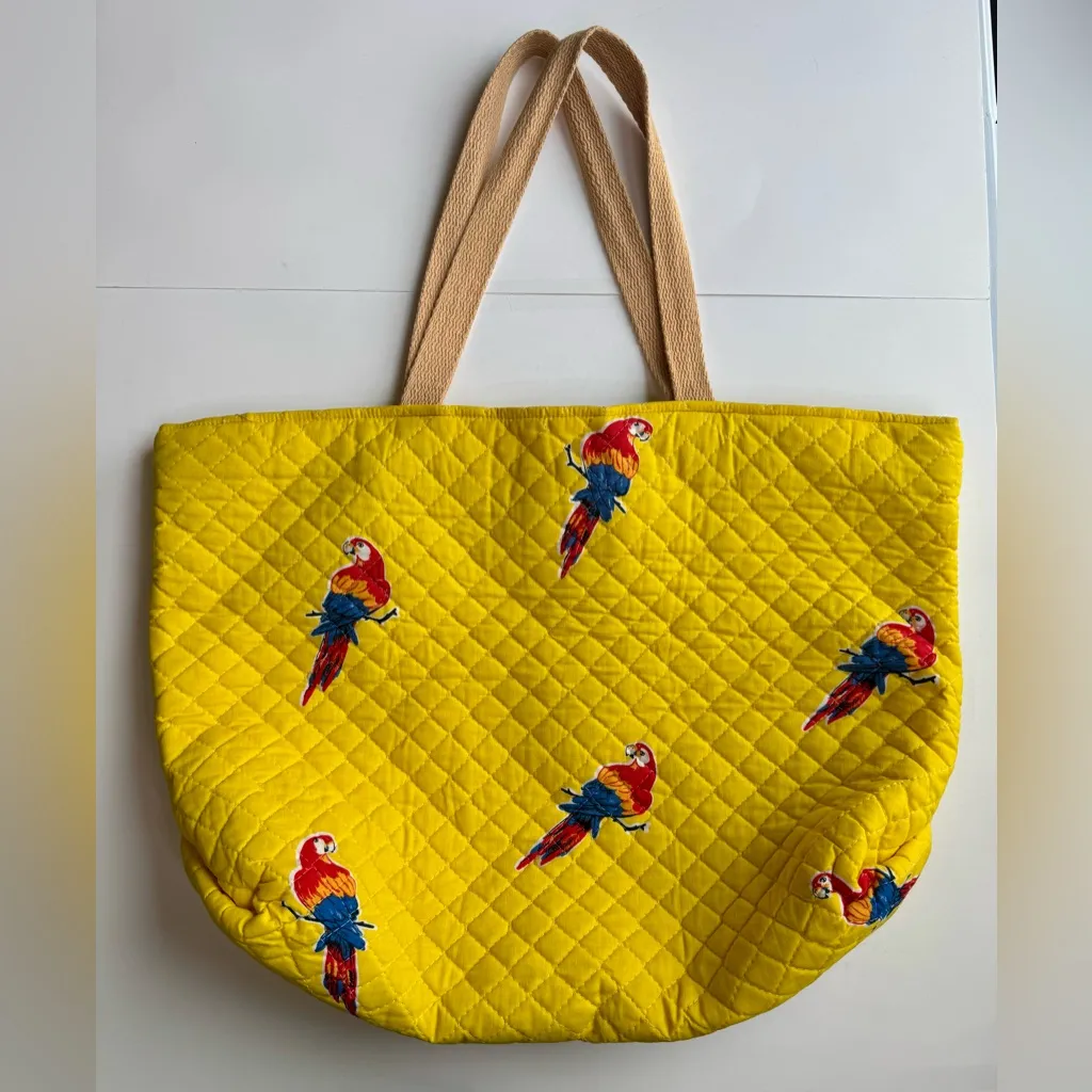 Shirl Miller Ltd. USA Sunny Yellow Parrot Embroidered Tote Bag - Image 8