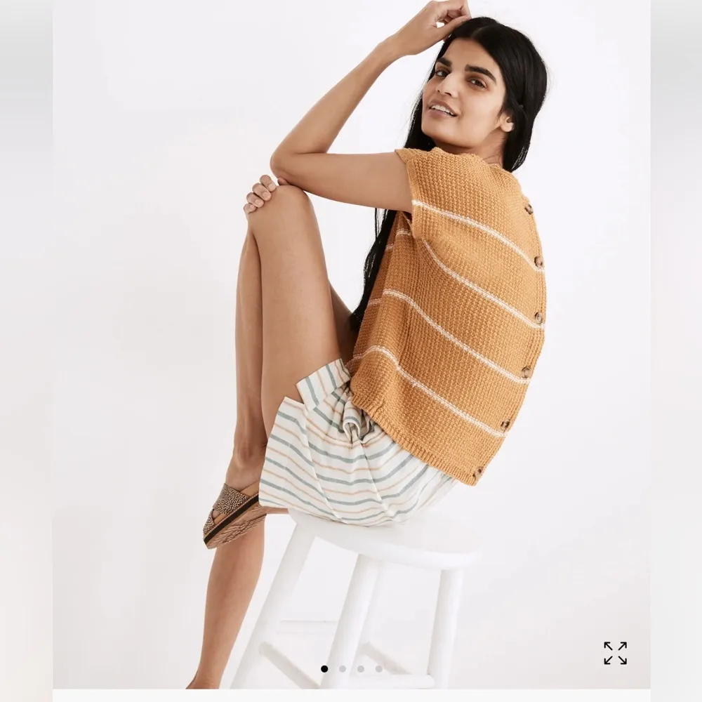 Madewell Mustard striped Boatneck Button Back 100% cotton sweater size small - Image 11