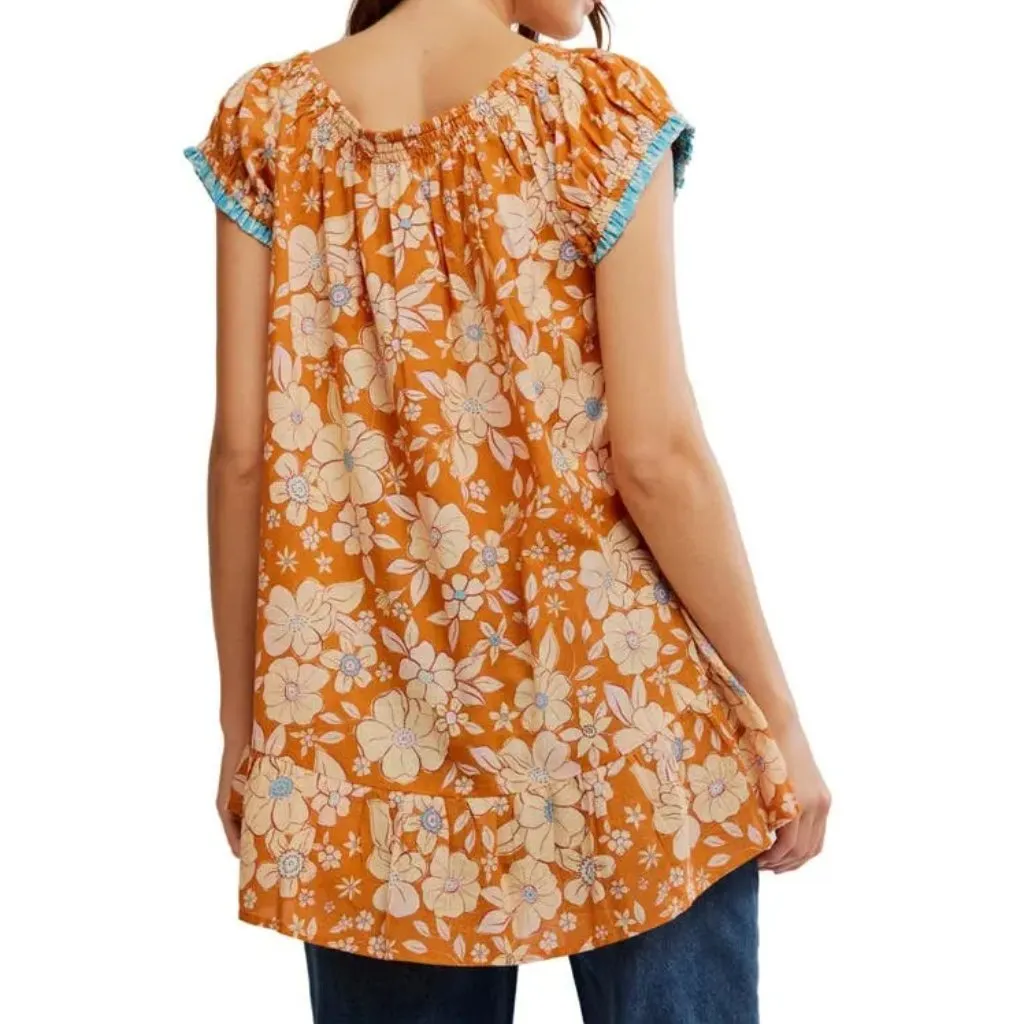 FREE PEOPLE Frankie Floral Tunic in Honey Ginger Combo Size Small - Image 2