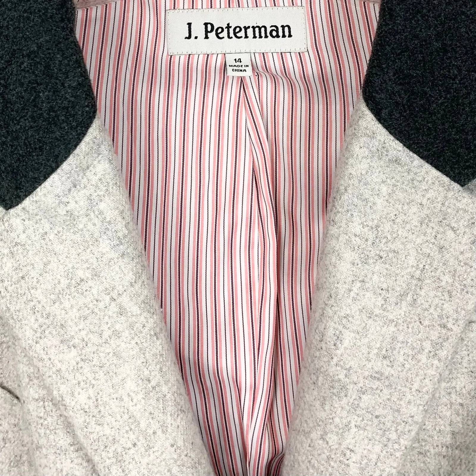 J.Peterman Wool Blend Blazer One Button Notch Collar Light Gray Black Size 14 - Image 7