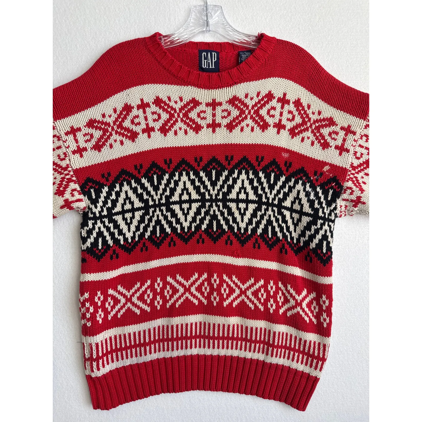 Vintage GAP Fair Isle Nordic Sweater Red Black Cream 90s Y2K hoilday large - Image 3