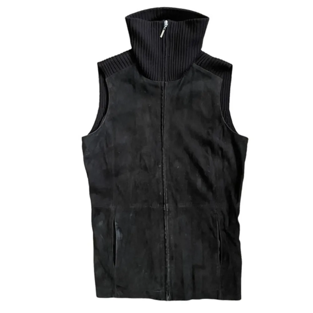 Vtg Saks Fifth Avenue Real Clothes Brown Suede Leather Merino Wool Sweater Vest - Image 10