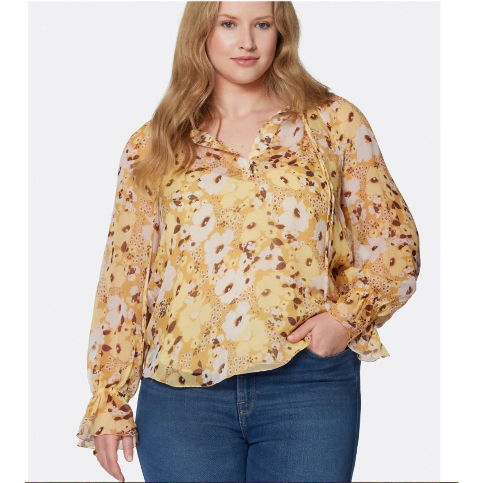 NWT Joie Brigitta Silk Floral Blouse Amber Gold Multi Long Sleeve Size L - Image 11