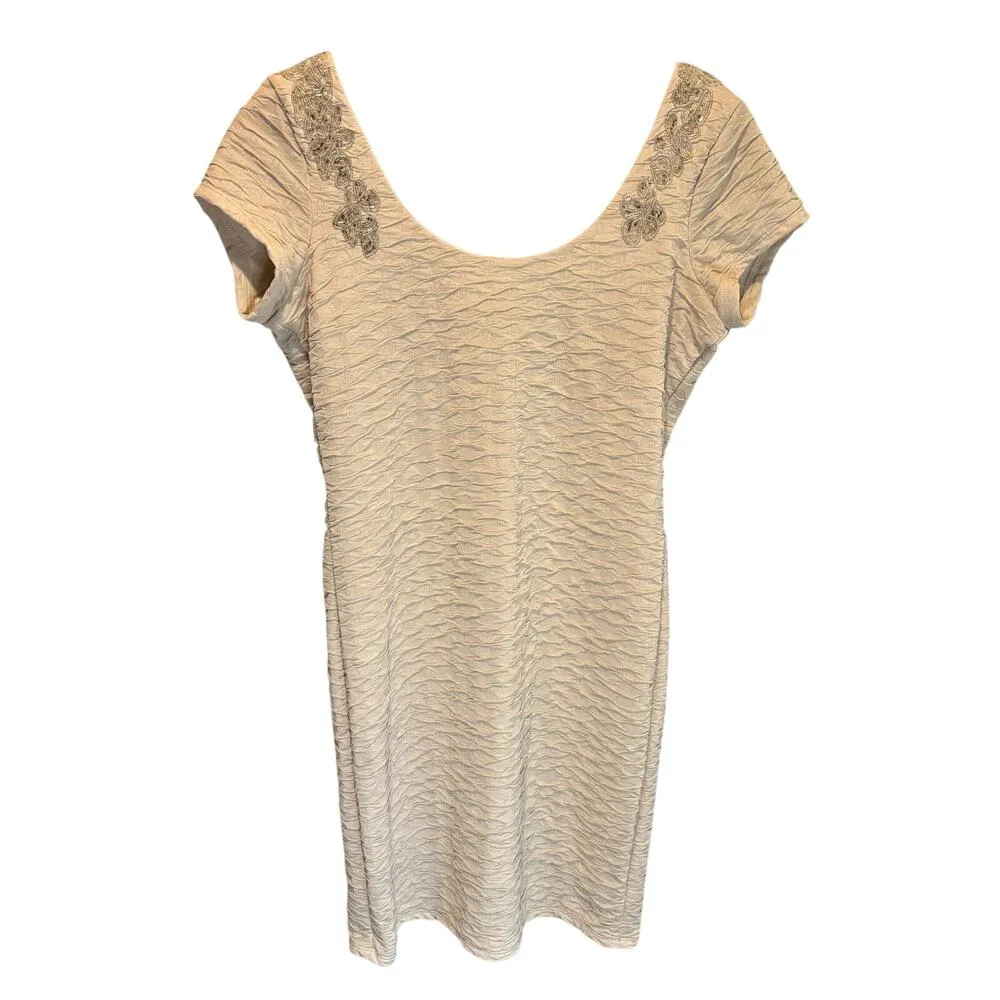 Free People Bringing Sexy Back Champagne Textured Beaded Mini Dress - size Small - Image 3
