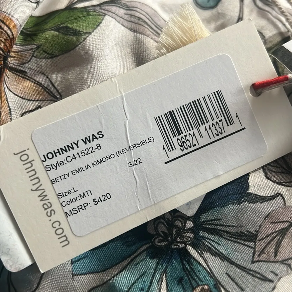 Johnny Was Betzy Emilia Paisley Print Silk Kimono, Size L New w/Tag Retail $420 - Image 8