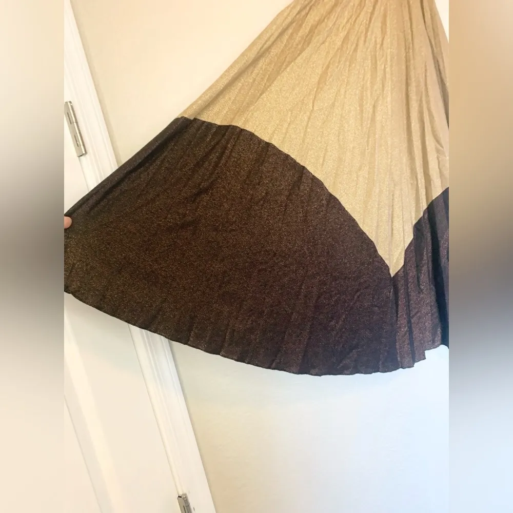 Free People Womens Pleated Love Metallic Mini Dress Gold and Brown Size XS - Image 9