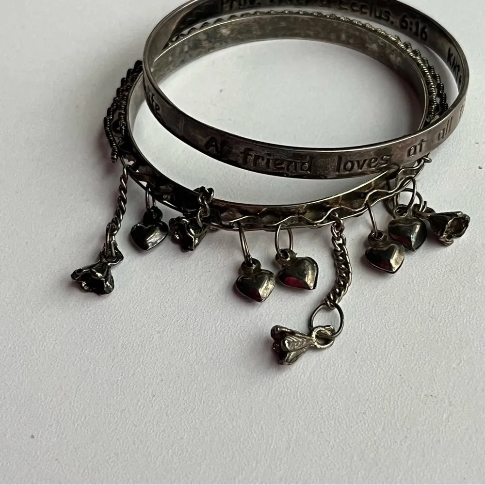 Boutique Set of 2 Charm Bangle Bracelets Silver - Image 3