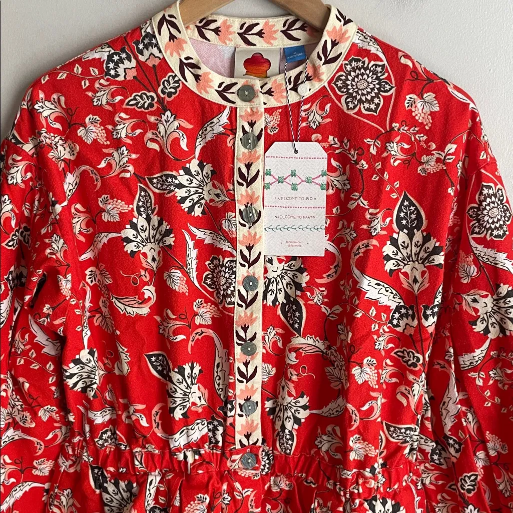 Farm Rio Anthropologie Long-Sleeve Printed Romper Red - Image 4