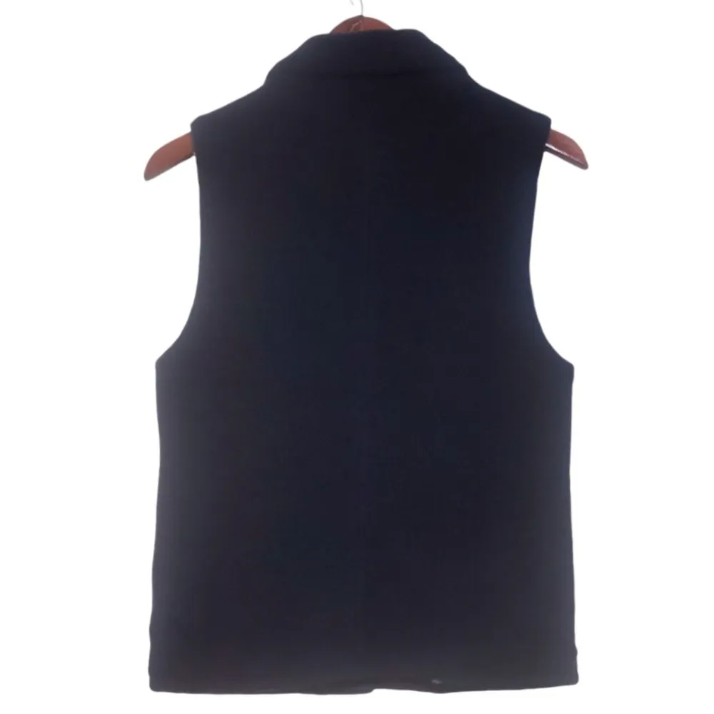 J. Crew Factory Navy Blue Zip Front Wool Blend Fleece & Faux Sherpa Lined Vest - Image 3