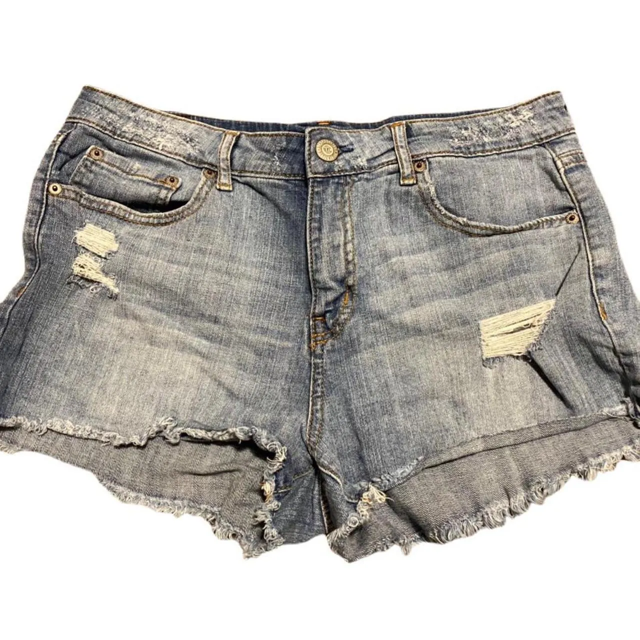 High Waisted Distressed Denim Jean Shorts - Image 4