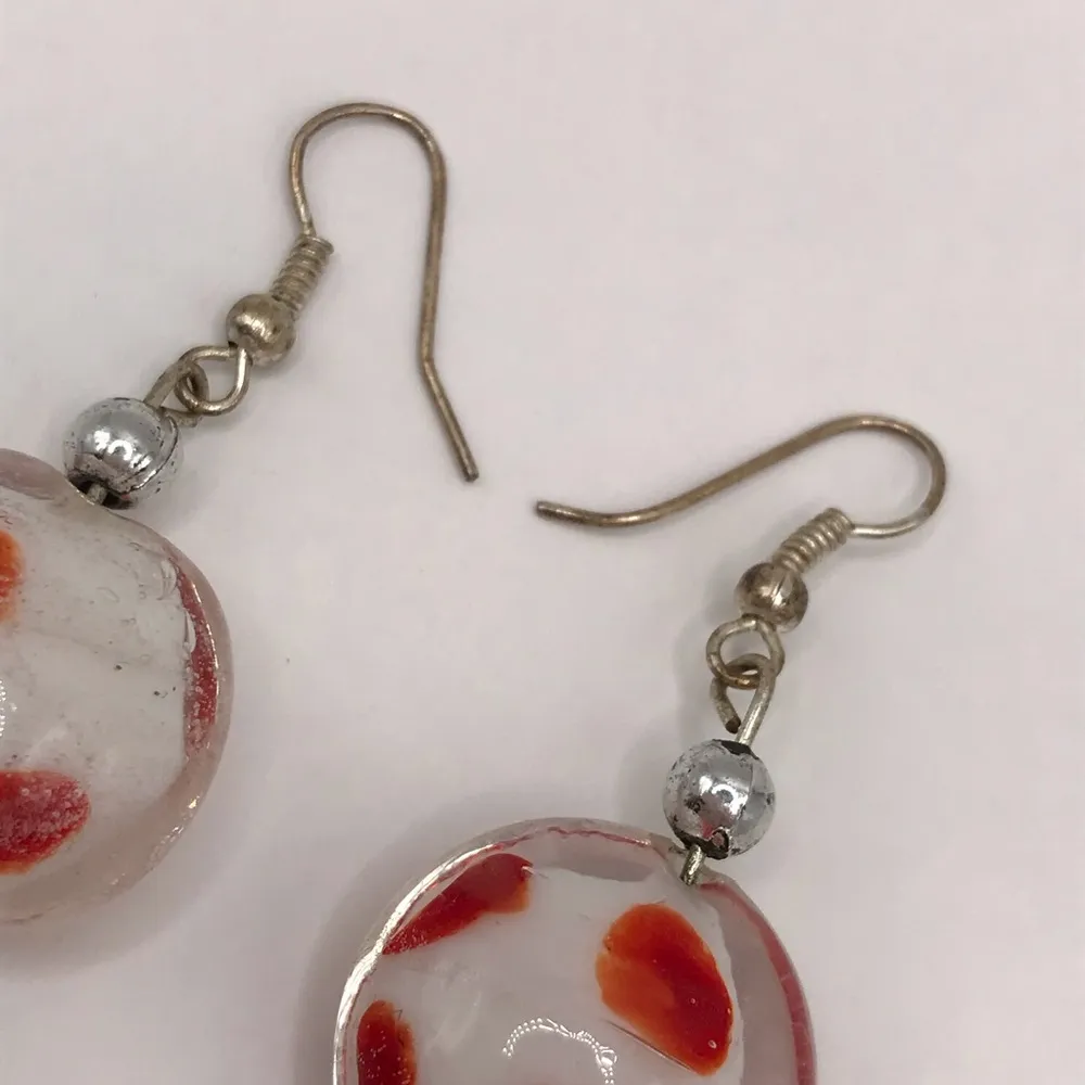 Handcrafted Glass Earrings - Red and White - Image 4