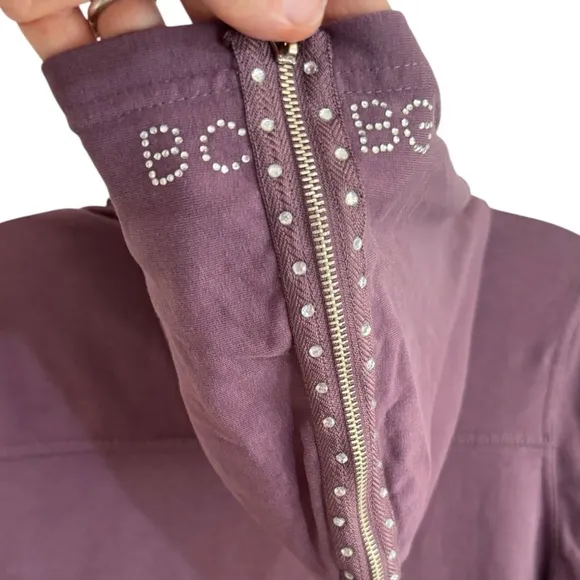 BCBGMAXAZRIA Purple Logo Zip Up Hoodie Sweatshirt  Sz M Y2K Rhinestone Bling Vtg - Image 5