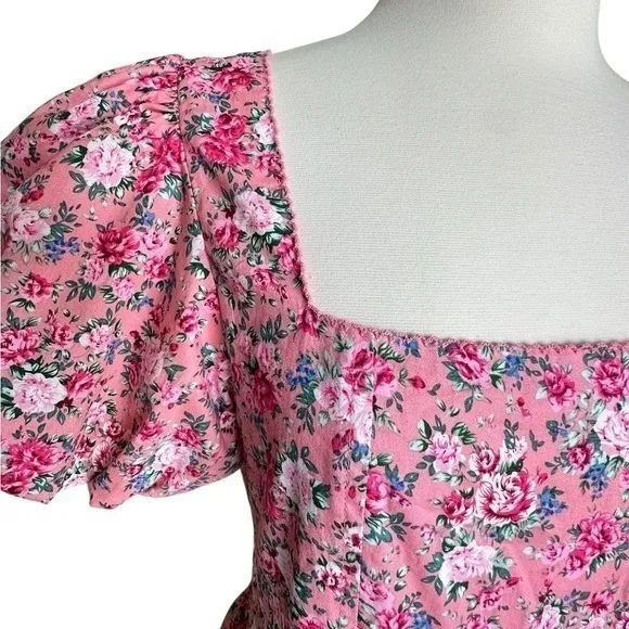 Mable Mini Dress Pink Puff Sleeve Square Neck Cottagecore Coquette‎ Barbiecore Size L - Image 5