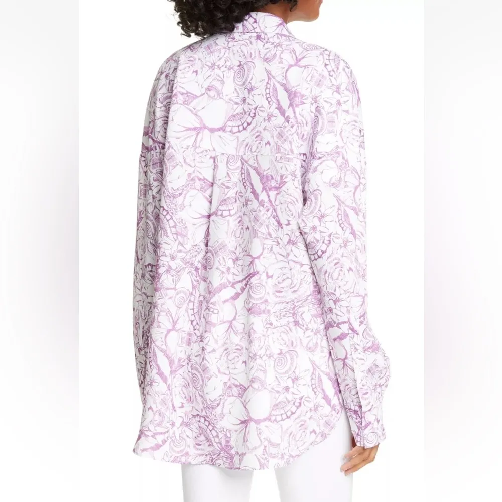 Isa Toile Printed Crepe de Chine Shirt in White & Purple - Image 4