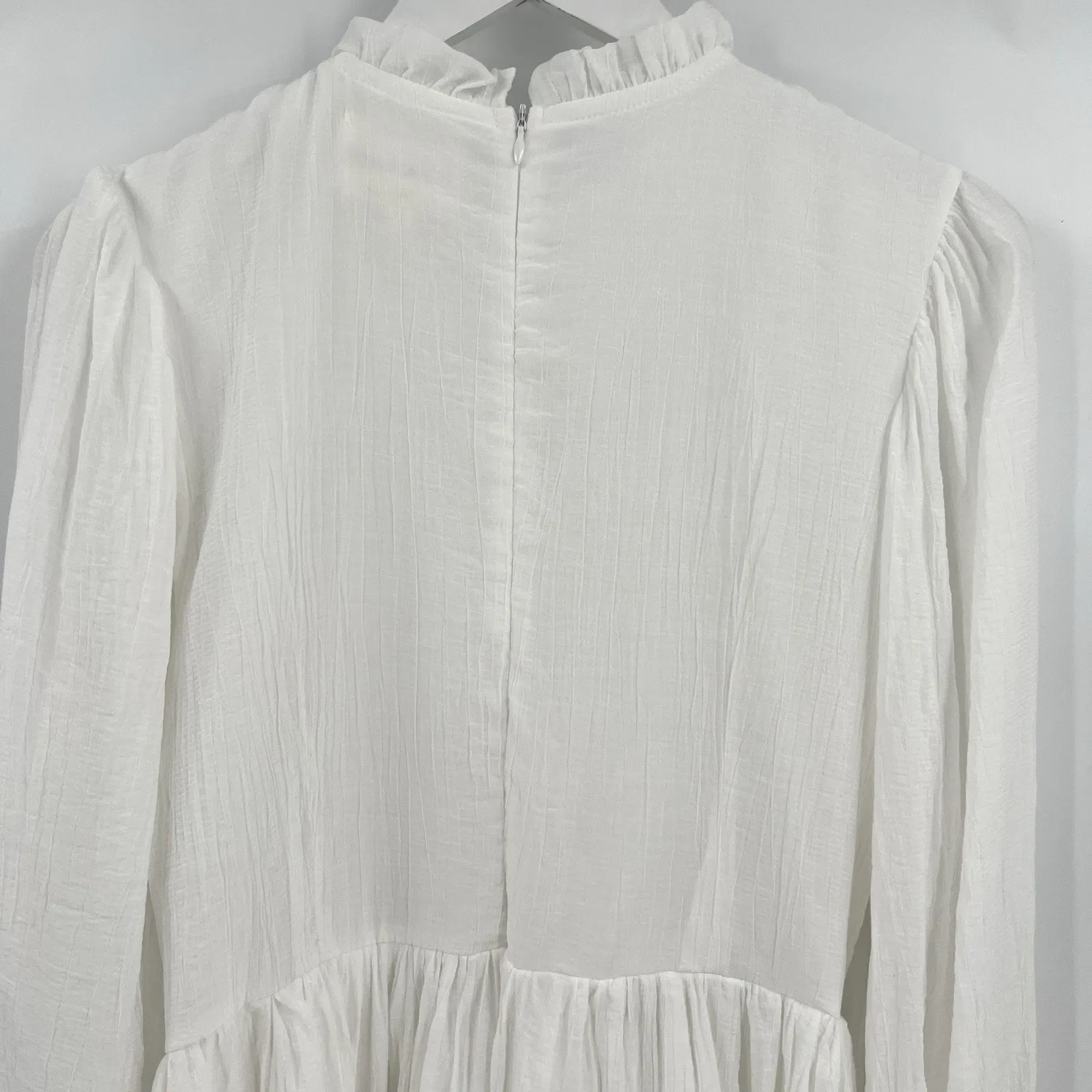 Selfie Leslie Mini Dress‎ White Smocked Ruffle Neck Long Sleeves Whimsy Size XL - Image 7