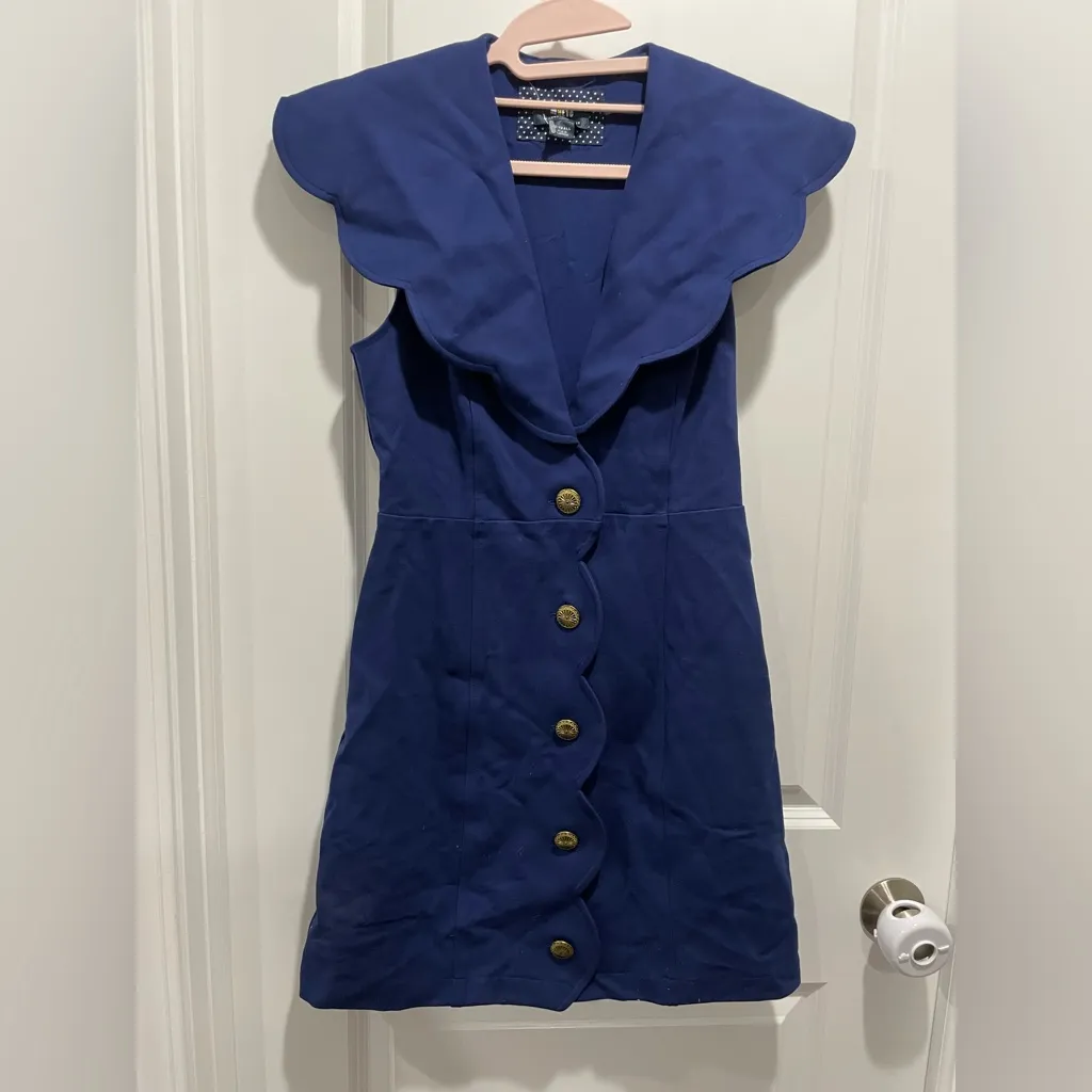 Anthropologie Maeve Navy Blue Scalloped Buttondown Dress size XS - Image 3