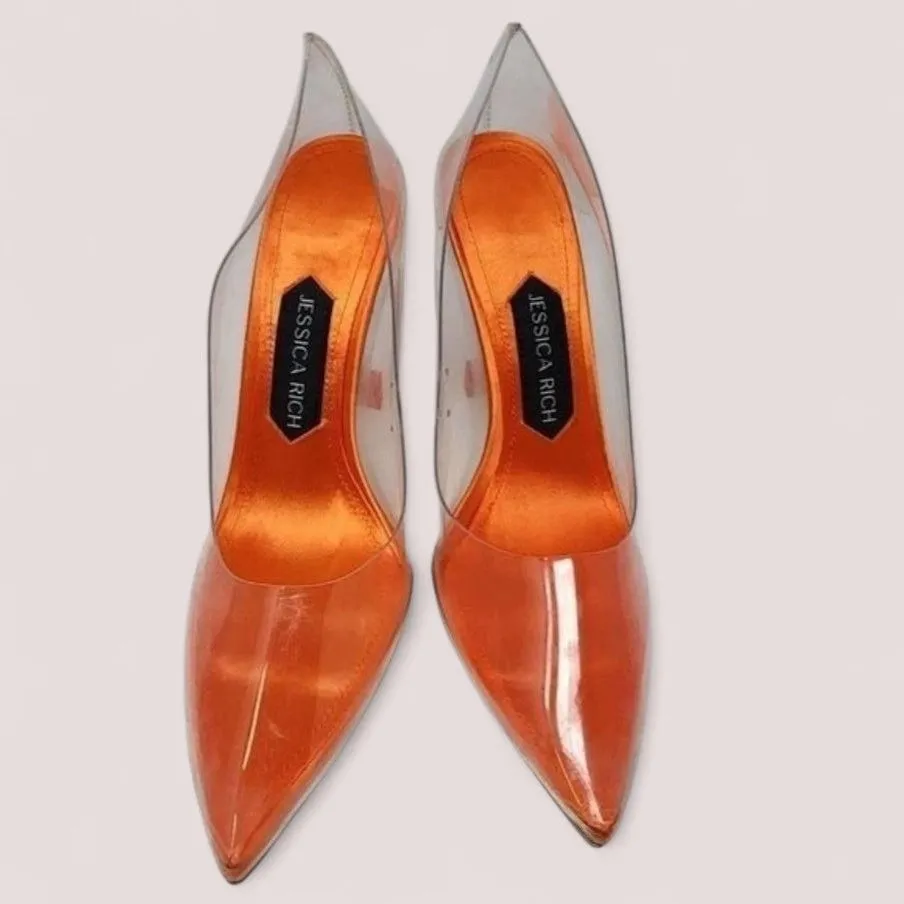 Jessica Rich Women So Fancy Tall Pump Clear Pointed Toe heel Orange Sz 6, 8, 9, - Image 4