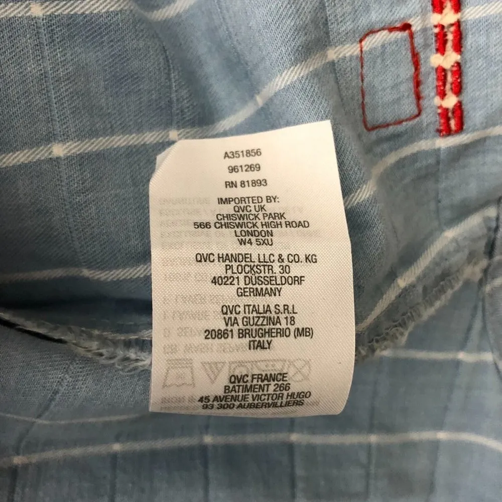 Peace Love World Plaid Printed Shirt with Ruffles Button Front Cotton Blue XS - Image 5