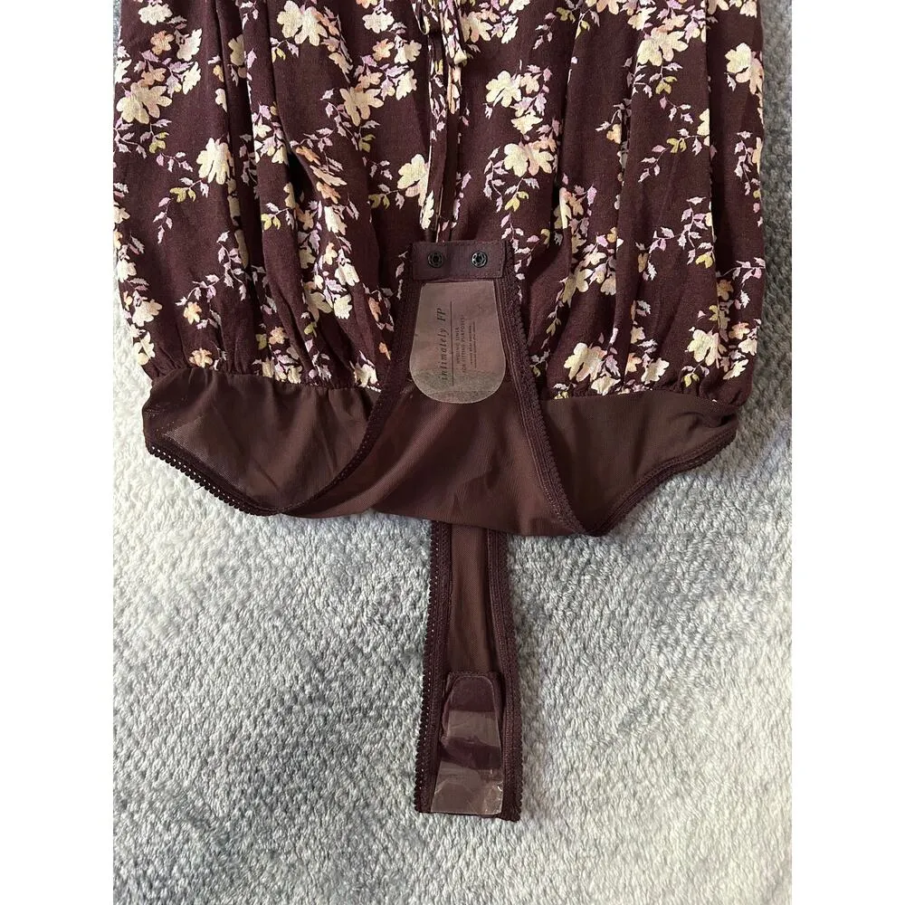 Intimately Free People Floral Brown Lace Flowy Take It Away Bodysuit Size Small - Image 7