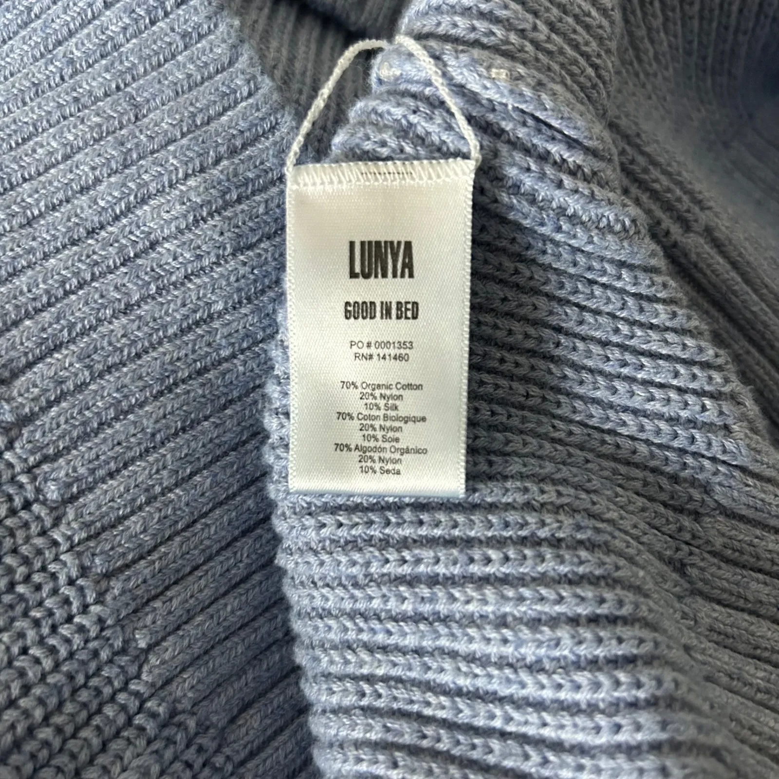 Lunya Cozy Cotton Silk Crew Neck Pullover Sweater Daybreak Blue Heather Sz L/XL - Image 6