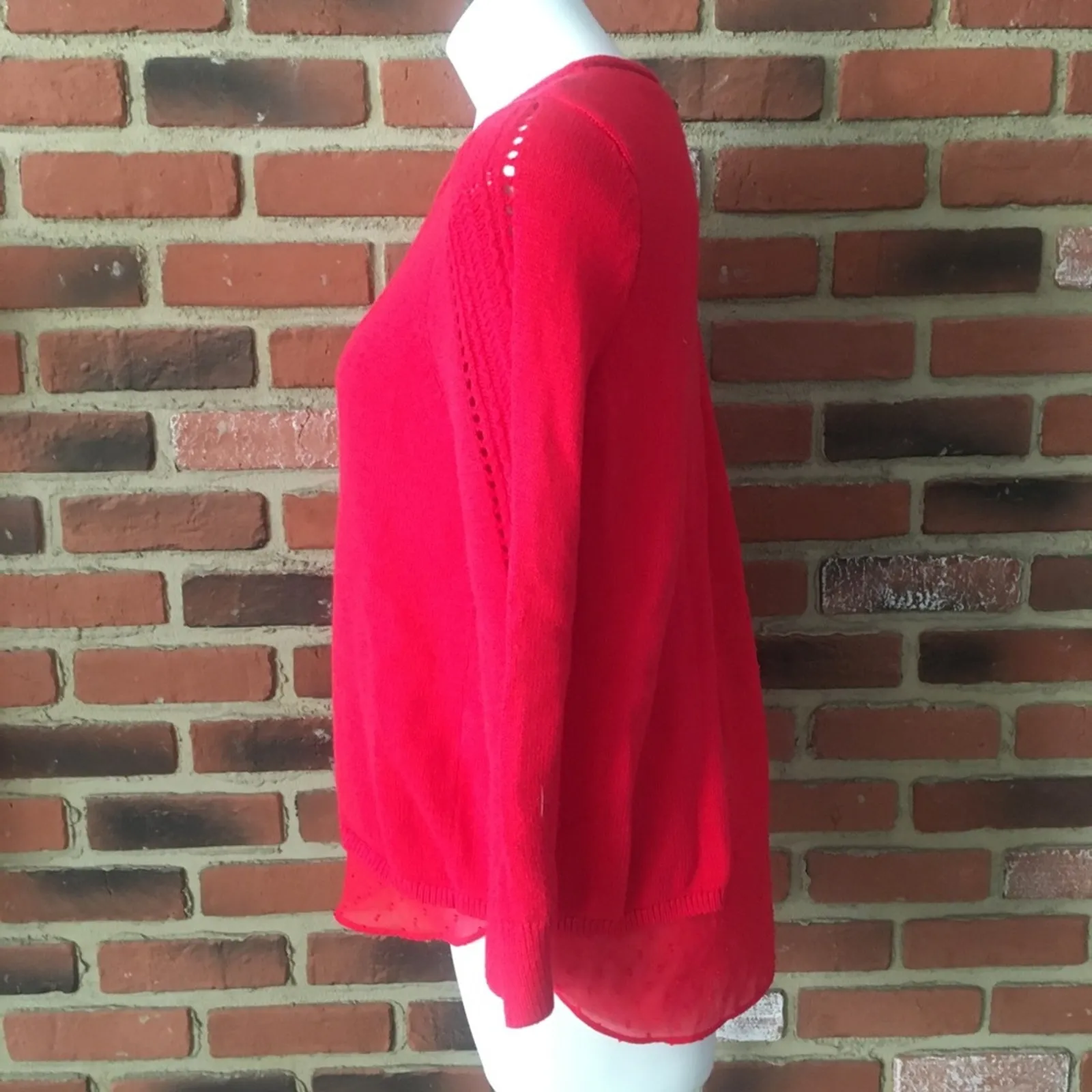 Lucky Brand Sweater sz S Red Knit Sweater layered Chunky Knit - Image 4