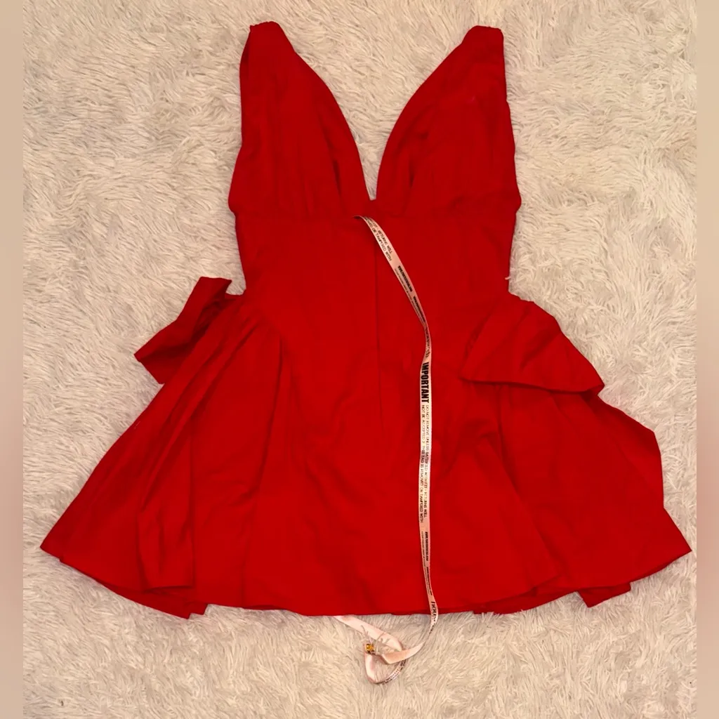 NWT House of CB Amalia Bow Side Stretch Cotton Red V neck Minidress SZ XL - Image 6