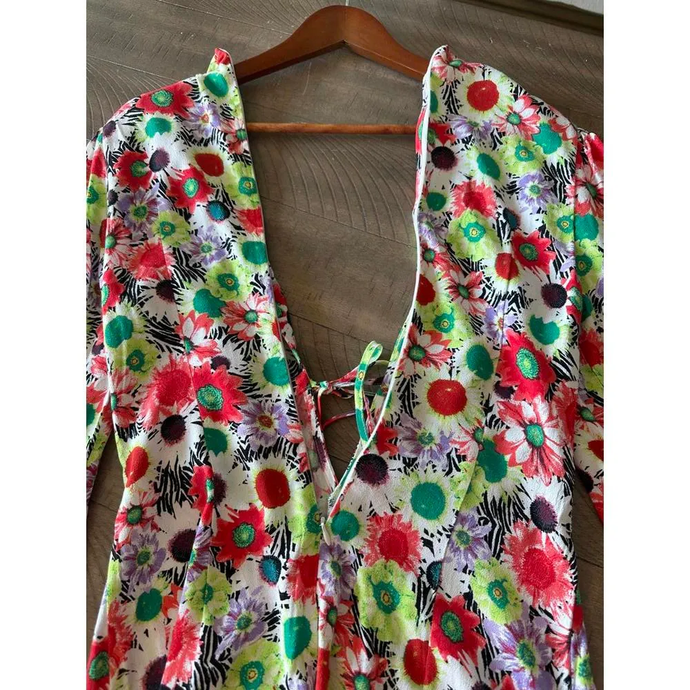 NWT AFRM Caprice Long Sleeve Mini Dress in Summer Daisy Bouquet Women’s size XS​ Red - Image 9
