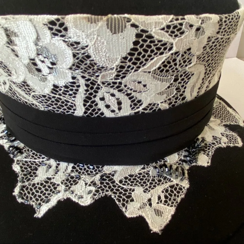 Ben Marc Church Black Derby Hat Feather Lace - Image 6