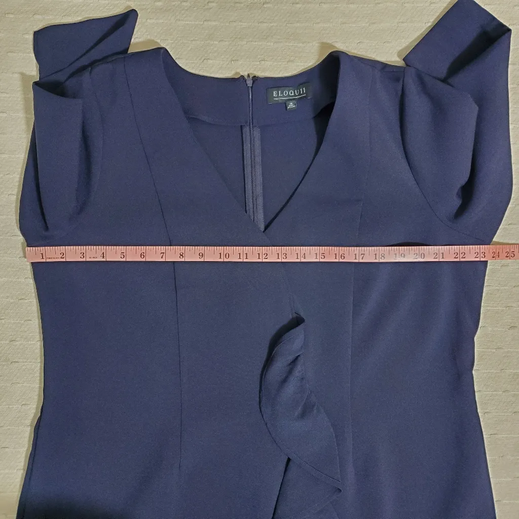 ELOQUII front cascading ruffle navy blue midi dress, Size 18 ‎ Dress  NEW - Image 3