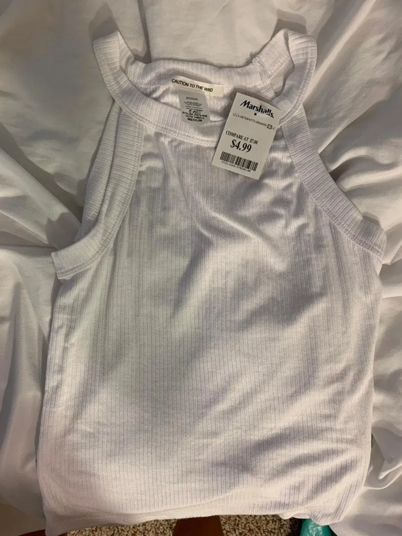 Caution to the Wind White Ribbed Fitted Crop Top - Image 2