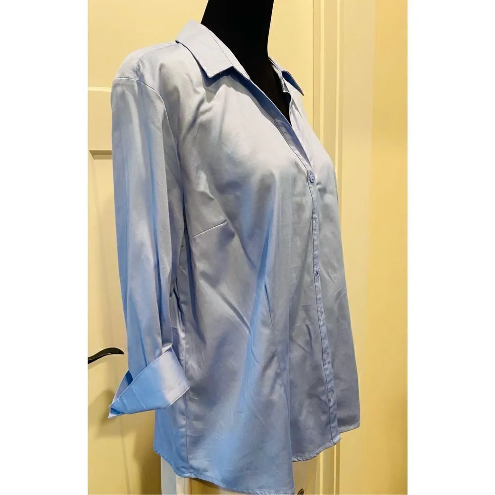 Dana Buchman 3/4 Sleeve V Neck Button Down Stretch Blue Blouse XL New with Tags - Image 2