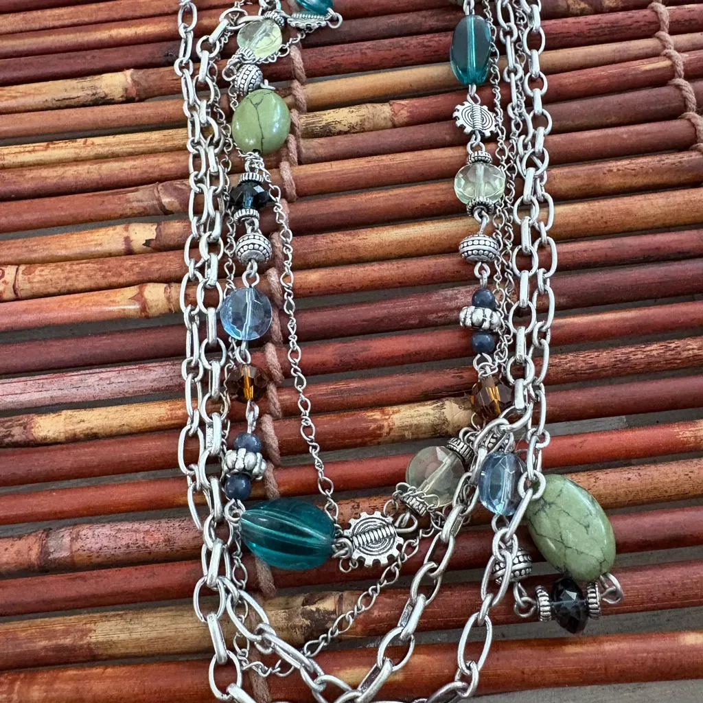 Premier Designs Green and Blue Multi-Strand Long Silver Necklace - Image 5