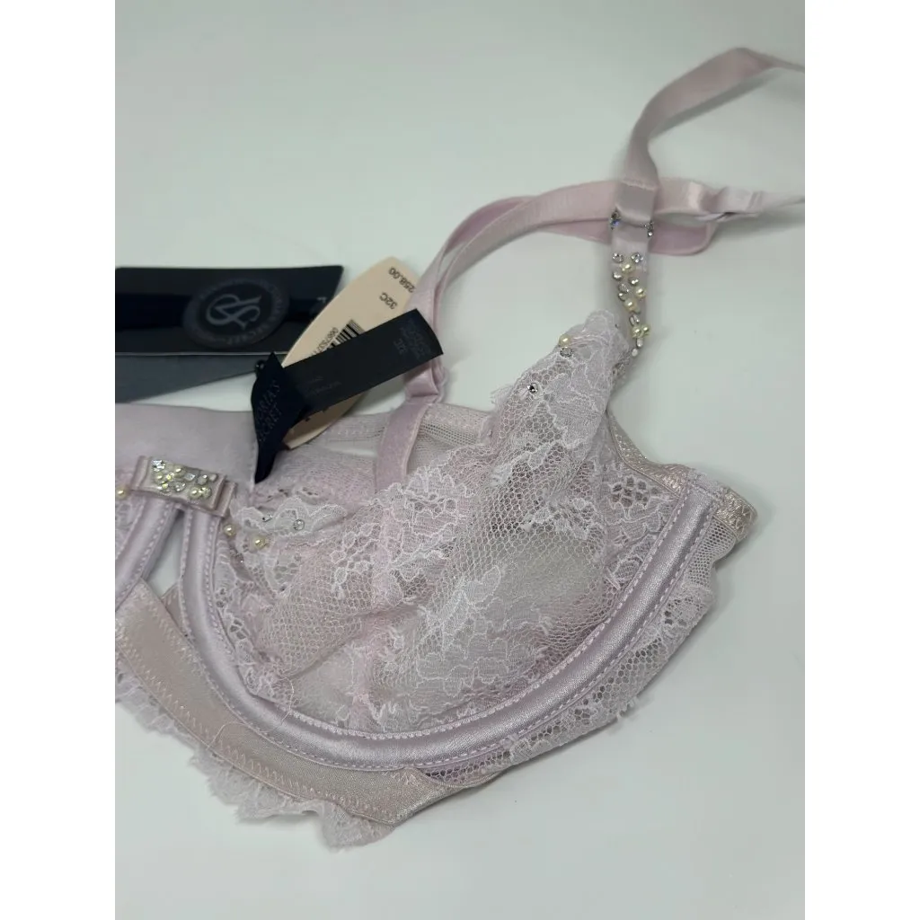 NWT Victoria’s Secret Sheer Lace Bra Pearl & Rhinestone 32C Designer Collection - Image 2