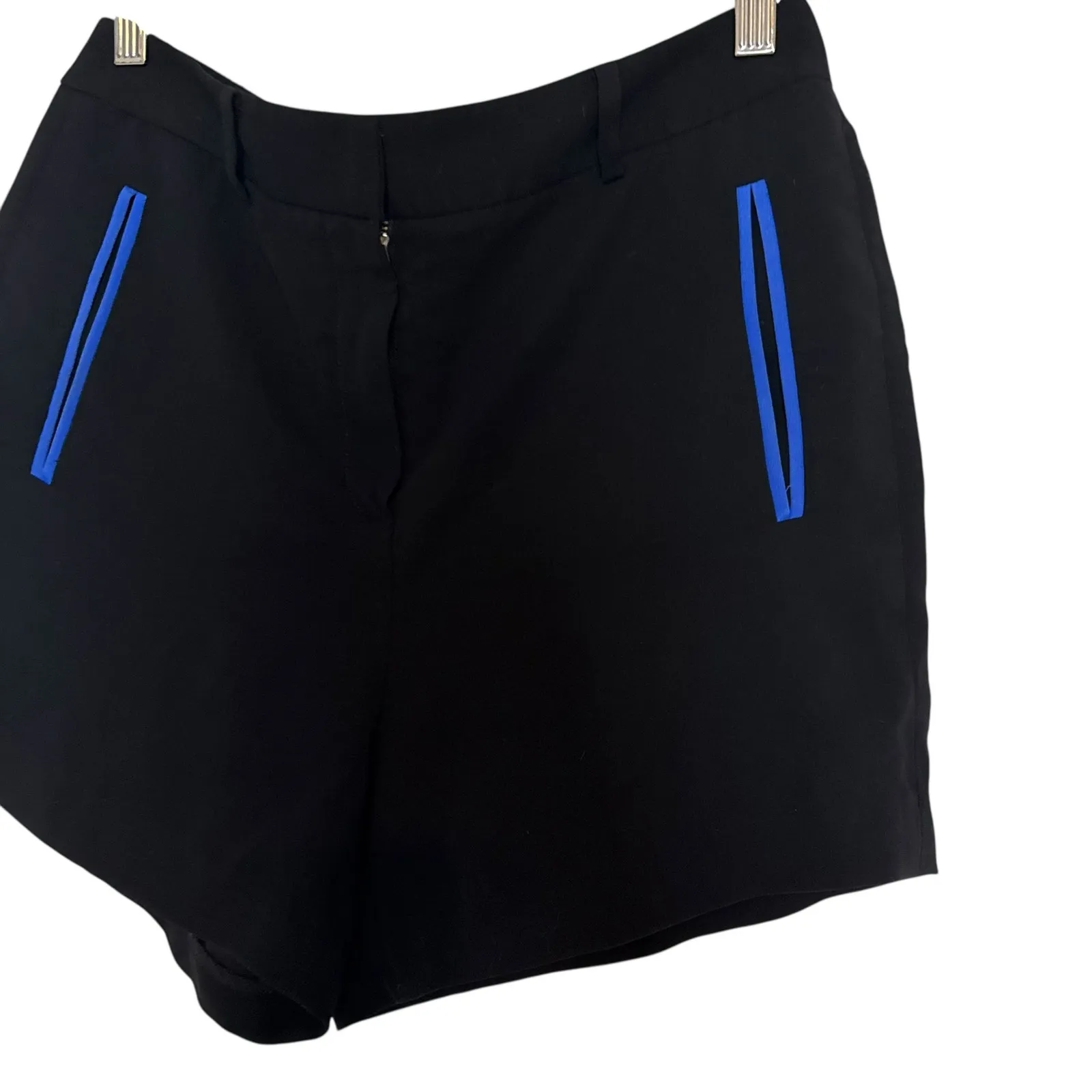Alexander Wang Black Flat Front High Rise Blue Trim Sporty Modern Shorts Size 6 - Image 4