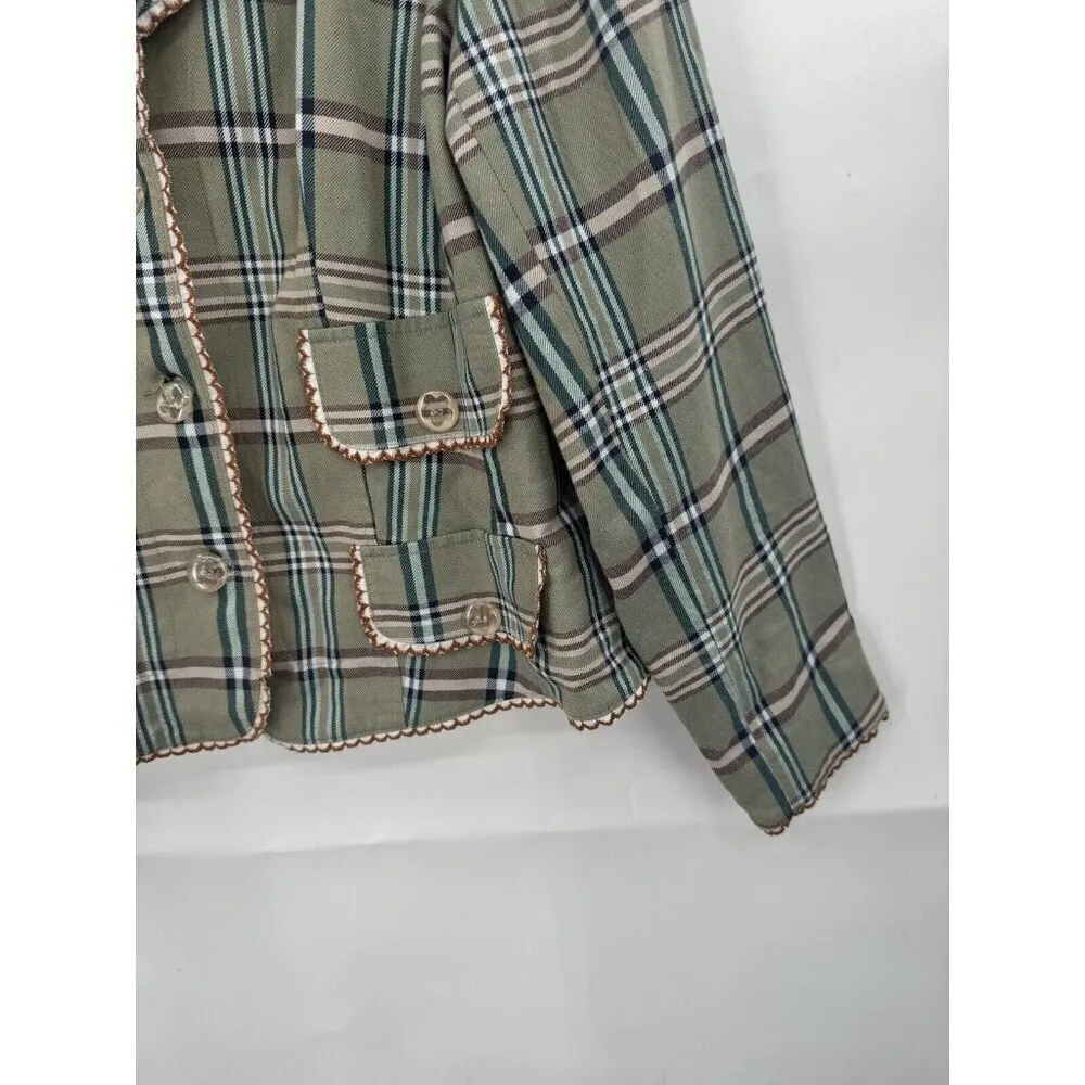 Bernardo Jacket Women 16 Green Plaid  Mary Poppins Y2K 90s Hippie Bohemian - Image 8