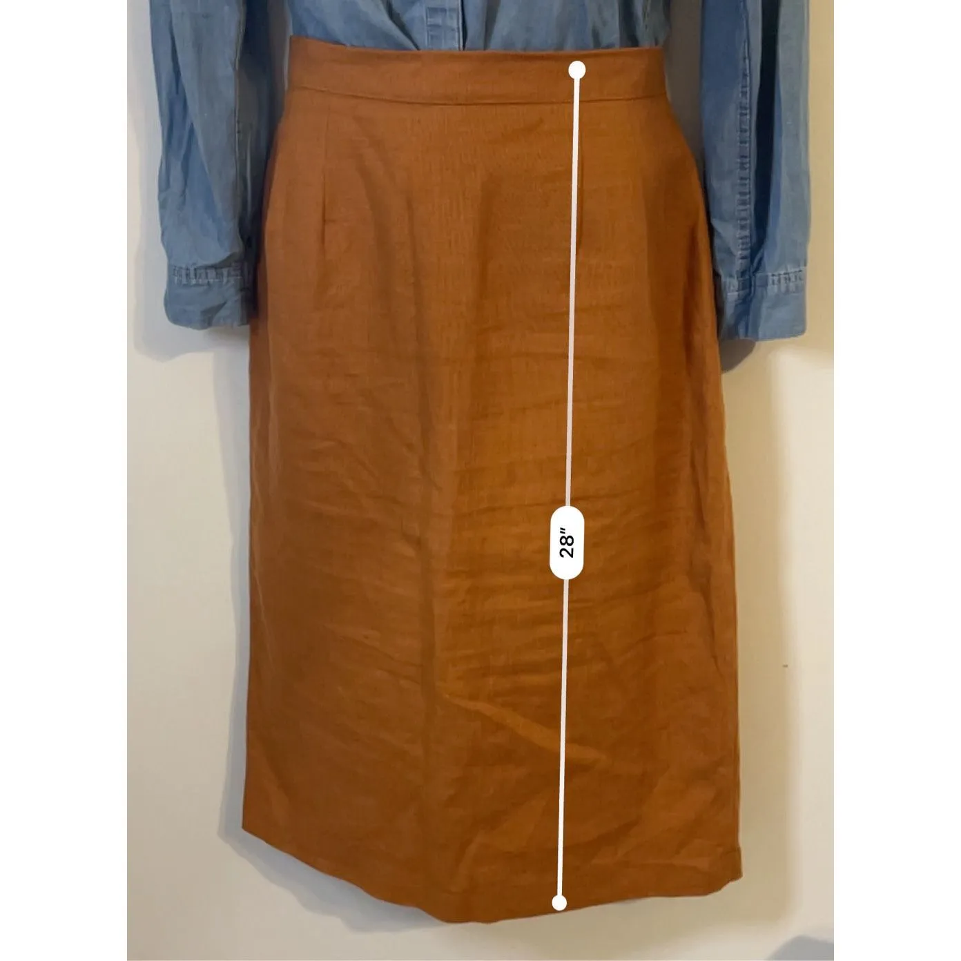 Women’s 100% Linen Earthy Pumpkin Midi Skirt 12 Orange - Image 3