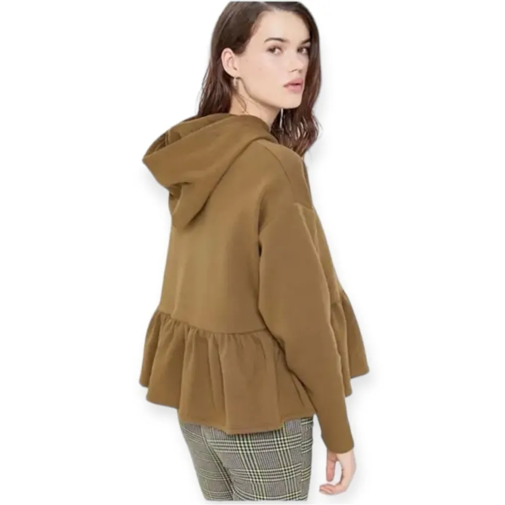 Urban Outfitters UO Sweatshirt Peplum Pullover Hoodie Olive Green Size S - Image 2