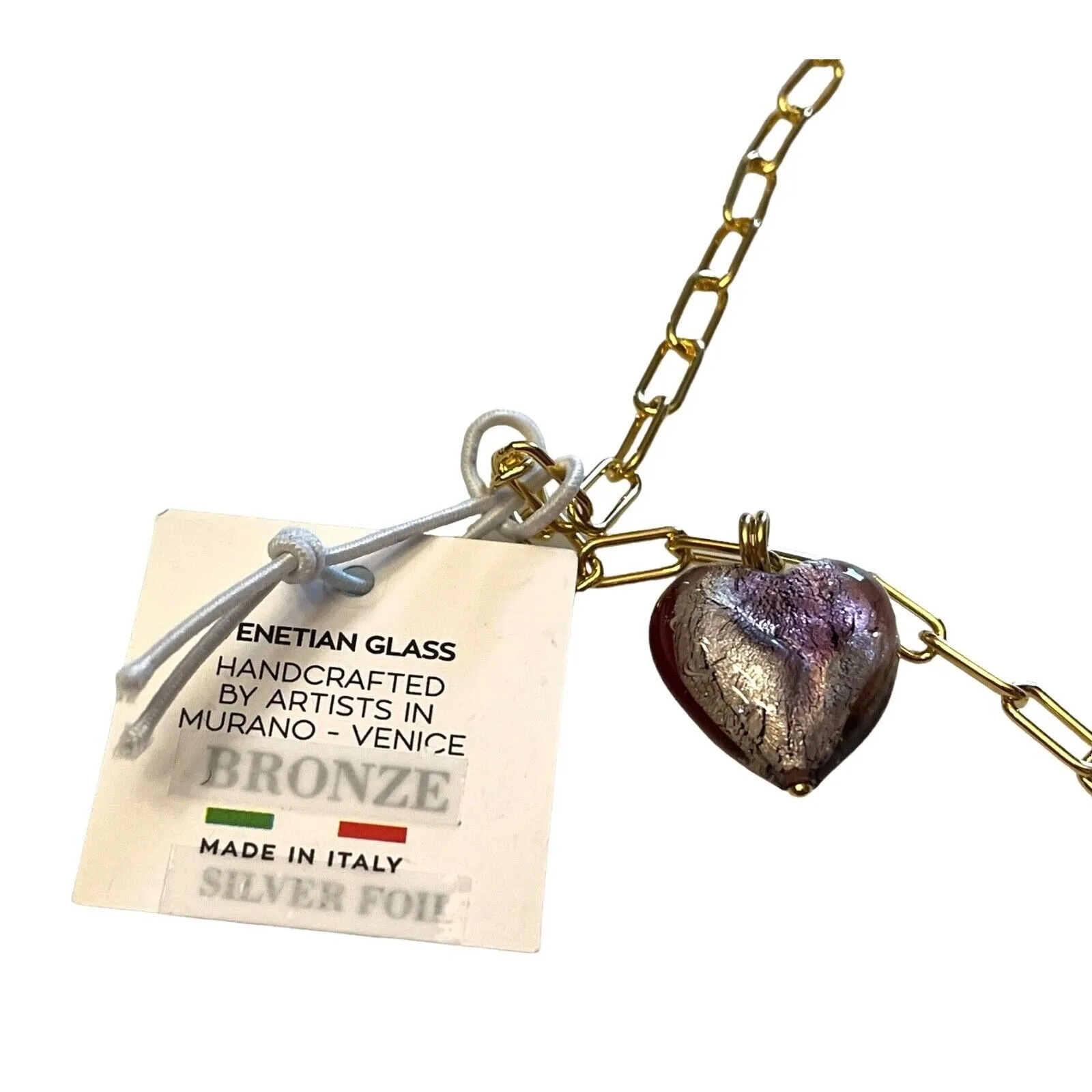 Murano Glass Heart Necklace Gold Chain Foil Dyadema Station Hearts Venetia Italy - Image 6